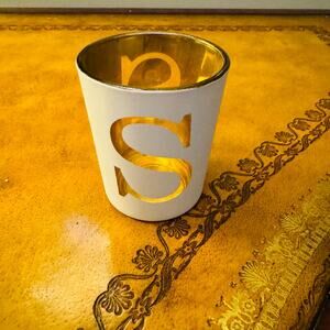 Vagabond Vintage White & Gold Letter S Votive